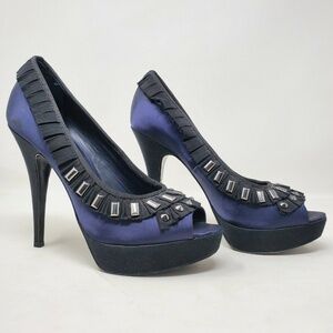 Tory Burch Peep Toe Heels Sz 8.5 M Ruffles Studs